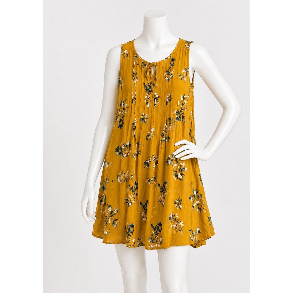 Sonoma Womens Dress Yellow Floral Pintuck Sleeveless Boho Mini S